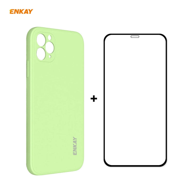 Per iPhone 11 Pro Hat-Prince ENKAY ENK-PC0652 Custodia protettiva antiurto in silicone liquido con bordo dritto + 0,26 mm 9H 2,5D Pellicola protettiva in vetro temperato a copertura totale, For iPhone 11 Pro