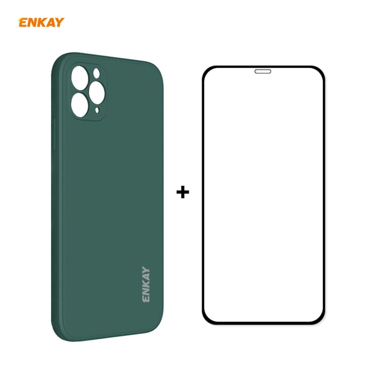 Per iPhone 11 Pro Max Hat-Prince ENKAY ENK-PC0662 Custodia protettiva antiurto in silicone liquido con bordi dritti + 0,26 mm 9H 2,5D Pellicola protettiva in vetro temperato con copertura completa, For iPhone 11 Pro Max