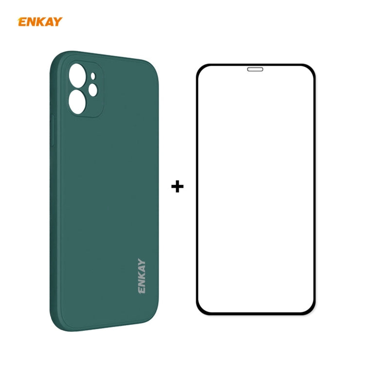 Per iPhone 12 mini Hat-Prince ENKAY ENK-PC0672 Custodia antiurto in silicone liquido con bordo dritto + 0,26 mm 9H 2,5D Pellicola in vetro temperato con colla completa, For iPhone 12 mini