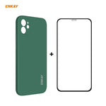 Per iPhone 12 Hat-Prince ENKAY ENK-PC0682 Custodia antiurto in silicone liquido con bordo dritto + 0,26 mm 9H 2,5D Pellicola in vetro temperato con colla completa, For iPhone 12