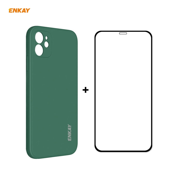 Per iPhone 12 Hat-Prince ENKAY ENK-PC0682 Custodia antiurto in silicone liquido con bordo dritto + 0,26 mm 9H 2,5D Pellicola in vetro temperato con colla completa, For iPhone 12