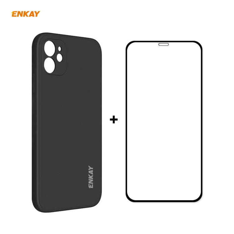 Per iPhone 12 Hat-Prince ENKAY ENK-PC0682 Custodia antiurto in silicone liquido con bordo dritto + 0,26 mm 9H 2,5D Pellicola in vetro temperato con colla completa, For iPhone 12
