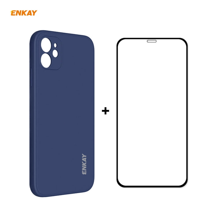 Per iPhone 12 Hat-Prince ENKAY ENK-PC0682 Custodia antiurto in silicone liquido con bordo dritto + 0,26 mm 9H 2,5D Pellicola in vetro temperato con colla completa, For iPhone 12