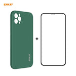 Per iPhone 12 Pro Hat-Prince ENKAY ENK-PC0692 Custodia antiurto in silicone liquido con bordo dritto + 0,26 mm 9H 2,5D Pellicola in vetro temperato con colla completa, For iPhone 12 Pro