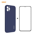 Per iPhone 12 Pro Hat-Prince ENKAY ENK-PC0692 Custodia antiurto in silicone liquido con bordo dritto + 0,26 mm 9H 2,5D Pellicola in vetro temperato con colla completa, For iPhone 12 Pro