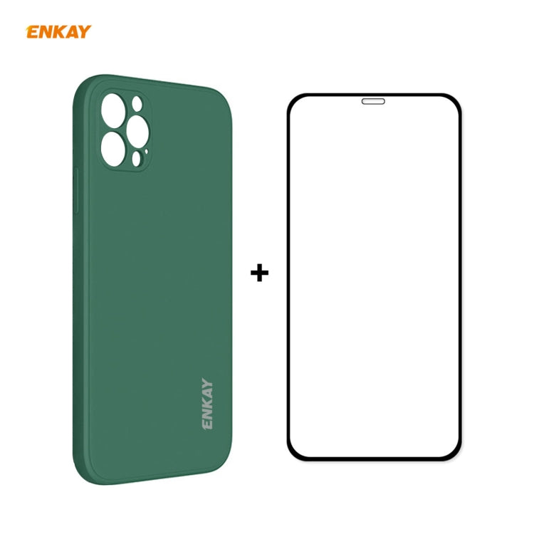 Per iPhone 12 Pro Hat-Prince ENKAY ENK-PC0702 Custodia antiurto in silicone liquido con bordo dritto + 0,26 mm 9H 2,5D Pellicola in vetro temperato con colla completa, For iPhone 12 Pro Max