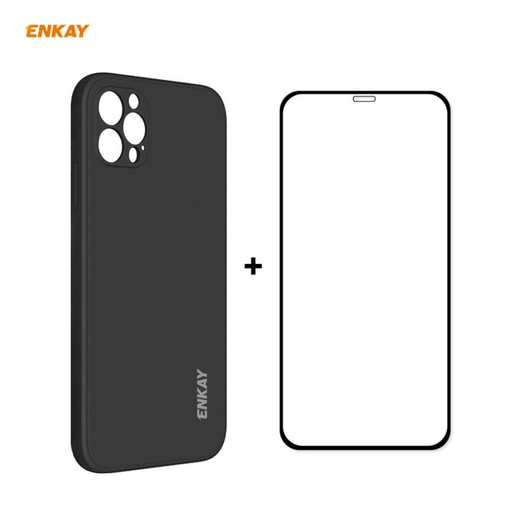 Per iPhone 12 Pro Hat-Prince ENKAY ENK-PC0702 Custodia antiurto in silicone liquido con bordo dritto + 0,26 mm 9H 2,5D Pellicola in vetro temperato con colla completa, For iPhone 12 Pro Max