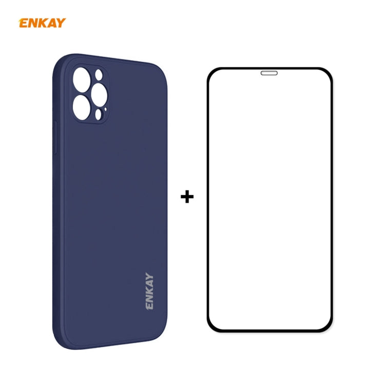 Per iPhone 12 Pro Hat-Prince ENKAY ENK-PC0702 Custodia antiurto in silicone liquido con bordo dritto + 0,26 mm 9H 2,5D Pellicola in vetro temperato con colla completa, For iPhone 12 Pro Max