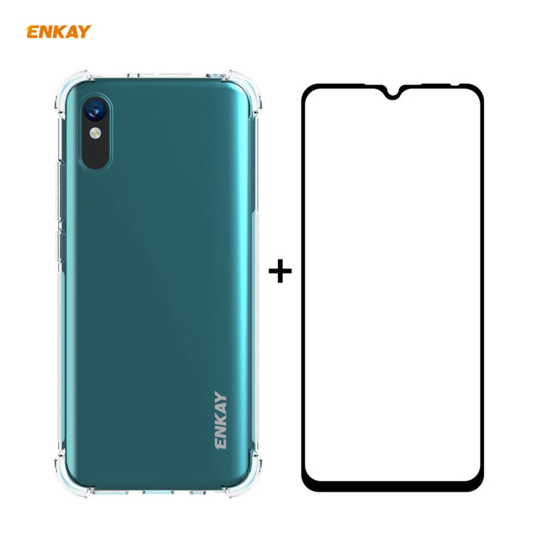 Hat-Prince ENKAY Custodia antiurto in TPU trasparente Custodia morbida antiscivolo + 0,26 mm 9H 2,5D Pellicola protettiva in vetro temperato a copertura totale, For Motorola Moto G9 / G9 Play, For Xiaomi Redmi 9A, For Xiaomi Redmi 9C                   ...