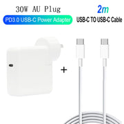 Set di cavi dati a ricarica rapida PD 30 W USB-C/Type-C PD 3.0 da USB-C/Type-C a USB-C/Type-C 2 in 1, lunghezza cavo: 2 m, spina AU, 2m AU Plug