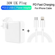 Caricabatterie da viaggio USB-C/Type-C 2 in 1 PD3.0 da 30 W con piedino staccabile + set di cavi dati a ricarica rapida PD3.0 3A USB-C/Type-C a 8 pin, lunghezza cavo: 2 m, presa UK, 2m