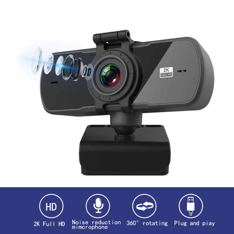 C5 Webcam 2K Full HD con messa a fuoco automatica da 4 milioni di pixel, rotazione a 360°, webcam USB per trasmissione in diretta senza driver, con microfono, C5