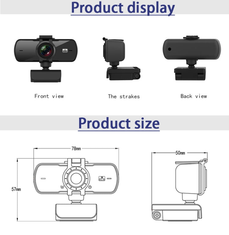C5 Webcam 2K Full HD con messa a fuoco automatica da 4 milioni di pixel, rotazione a 360°, webcam USB per trasmissione in diretta senza driver, con microfono, C5