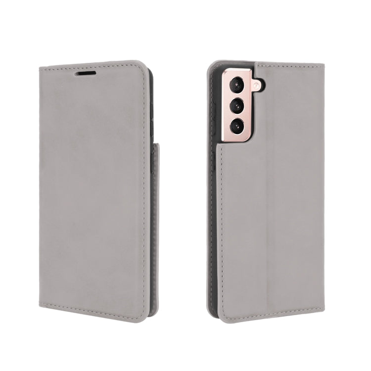 Per Samsung Galaxy S21 Custodia in pelle con ventosa magnetica da lavoro retro-skin con supporto, slot per carte e portafoglio, For Samsung Galaxy S21 5G