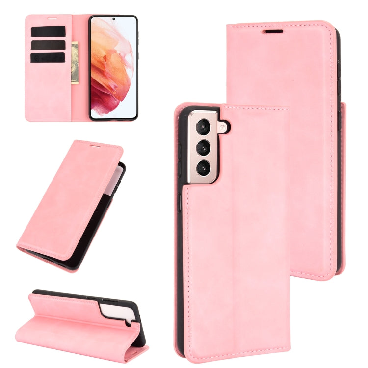 Per Samsung Galaxy S21 Custodia in pelle con ventosa magnetica da lavoro retro-skin con supporto, slot per carte e portafoglio, For Samsung Galaxy S21 5G