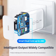 SDC-20W 2 in 1 PD 20W USB-C / Type-C Caricabatterie da viaggio + 3A PD 3.0 USB-C / Type-C a USB-C / Type-C Set di cavi dati per ricarica rapida, lunghezza cavo: 1 m,, US Plug, EU Plug, UK Plug