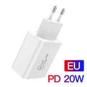 SDC-20W 2 in 1 PD 20W USB-C / Type-C Caricabatterie da viaggio + 3A PD 3.0 USB-C / Type-C a USB-C / Type-C Set di cavi dati per ricarica rapida, lunghezza cavo: 2 m,, EU Plug, US Plug, UK Plug