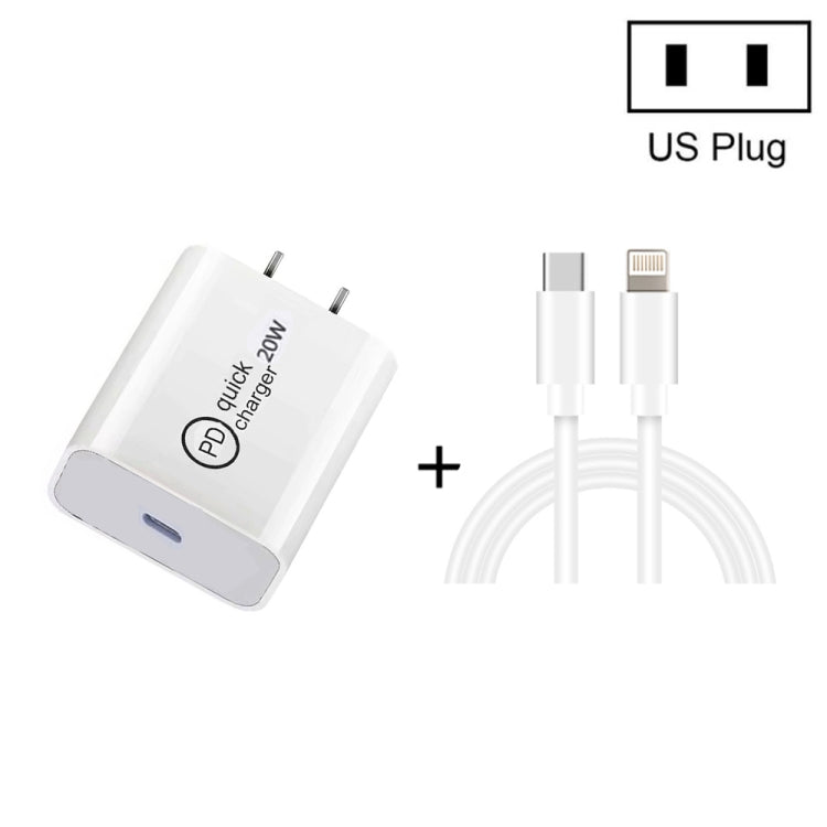 SDC-20W 2 in 1 PD 20W USB-C / Type-C Caricabatterie da viaggio + 3A PD3.0 USB-C / Type-C a 8 pin Set di cavi dati per ricarica rapida, lunghezza cavo: 1 m,, US Plug, EU Plug, UK Plug