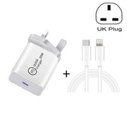 SDC-20W 2 in 1 PD 20W USB-C / Type-C Caricabatterie da viaggio + 3A PD3.0 USB-C / Type-C a 8 pin Set di cavi dati per ricarica rapida, lunghezza cavo: 1 m,, US Plug, EU Plug, UK Plug