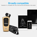 F920 CSR4.1 Auricolare Bluetooth antifurto con promemoria di vibrazione del chiamante con cavo retrattile, Black, White, Gold, Silver, Gray