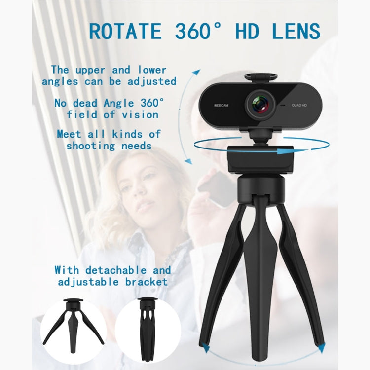 B1 Webcam con rotazione di 360 gradi, risoluzione 2K, HD 1080P, 4 milioni di pixel, con microfono e treppiede