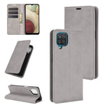 Per Samsung Galaxy A12 Custodia in pelle con ventosa magnetica per affari retro-pelle con supporto, slot per carte e portafoglio, For Galaxy A12