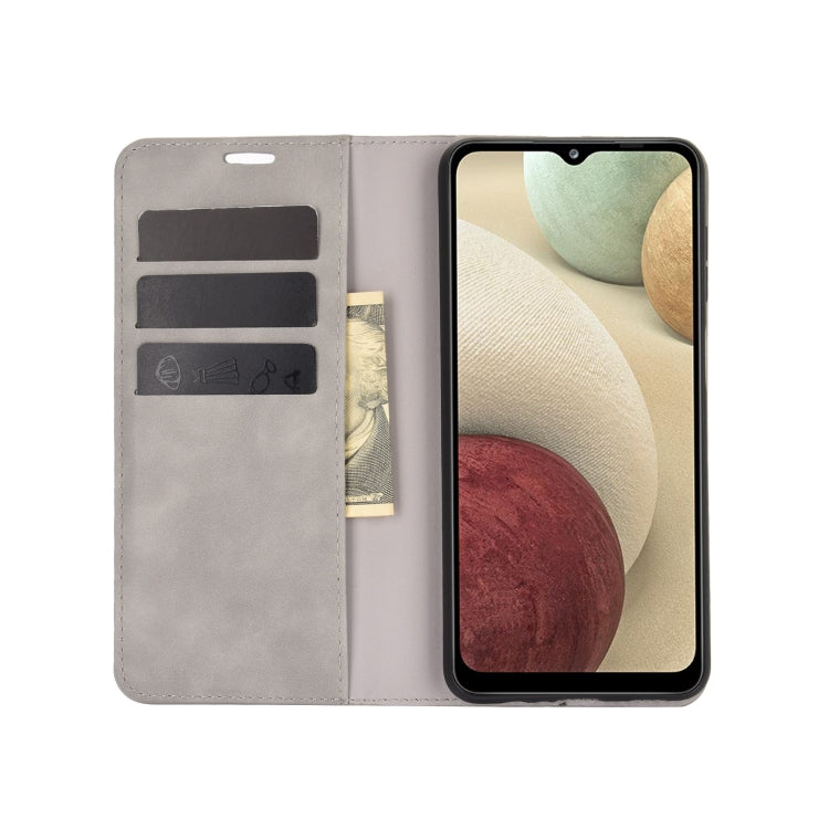 Per Samsung Galaxy A12 Custodia in pelle con ventosa magnetica per affari retro-pelle con supporto, slot per carte e portafoglio, For Galaxy A12