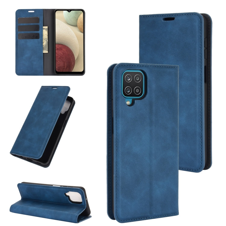 Per Samsung Galaxy A12 Custodia in pelle con ventosa magnetica per affari retro-pelle con supporto, slot per carte e portafoglio, For Galaxy A12