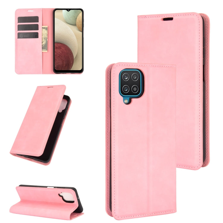 Per Samsung Galaxy A12 Custodia in pelle con ventosa magnetica per affari retro-pelle con supporto, slot per carte e portafoglio, For Galaxy A12