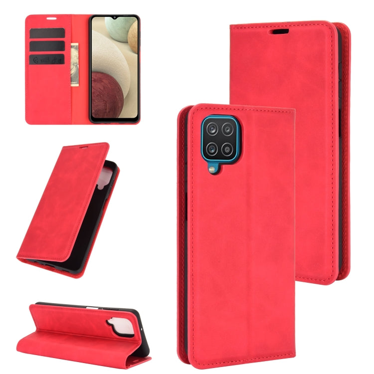 Per Samsung Galaxy A12 Custodia in pelle con ventosa magnetica per affari retro-pelle con supporto, slot per carte e portafoglio, For Galaxy A12