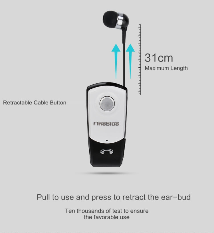 F960 CSR4.1 Auricolare Bluetooth antifurto con promemoria di vibrazione del chiamante con cavo retrattile, Black, White, Gold, Silver