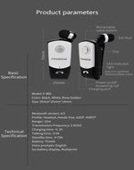 F960 CSR4.1 Auricolare Bluetooth antifurto con promemoria di vibrazione del chiamante con cavo retrattile, Black, White, Gold, Silver