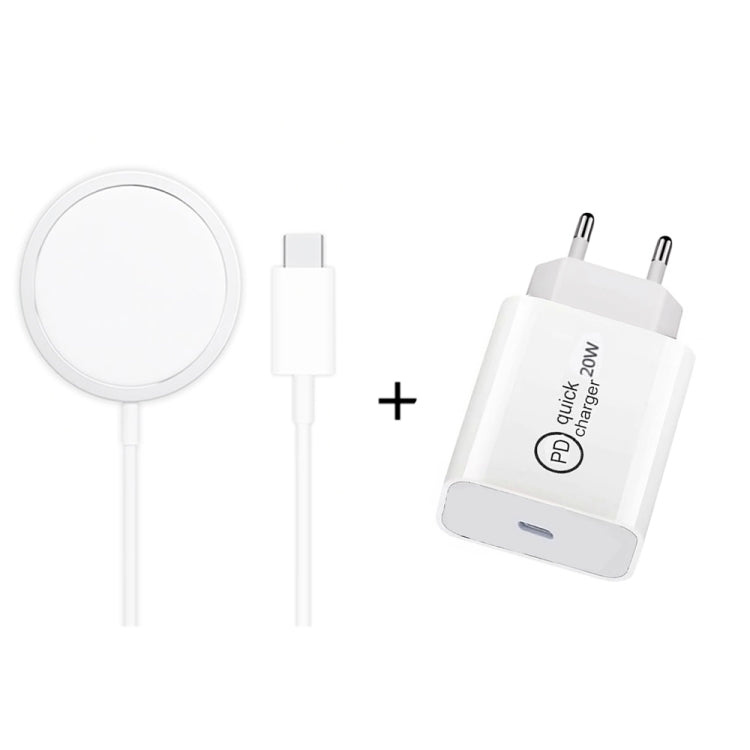 XJ-31 Caricabatterie wireless magnetico 2 in 1 da 15 W + set caricabatterie da viaggio PD 20 W USB-C / Type-C per iPhone serie 12, EU Plug, US Plug, UK Plug