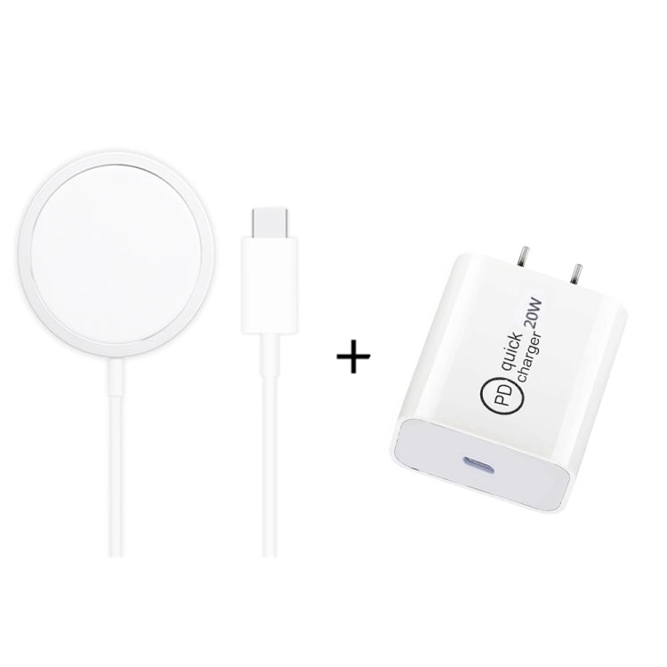 XJ-31 Caricabatterie wireless magnetico 2 in 1 da 15 W + set caricabatterie da viaggio PD 20 W USB-C / Type-C per iPhone serie 12, EU Plug, US Plug, UK Plug