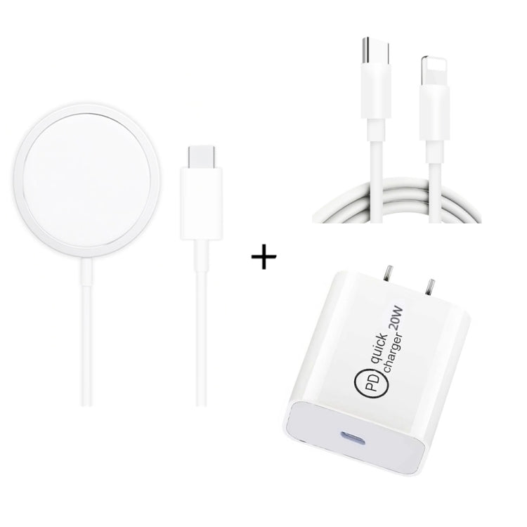 XJ-32 3 in 1 15 W di aspirazione magnetica Wreless Ricarica + PD 20 W USB-C / Type-C Ricarica da viaggio + Cavo di ricarica rapida da USB-C / Type-C a 8 pin per la serie iPhone, US Plug, EU Plug, UK Plug