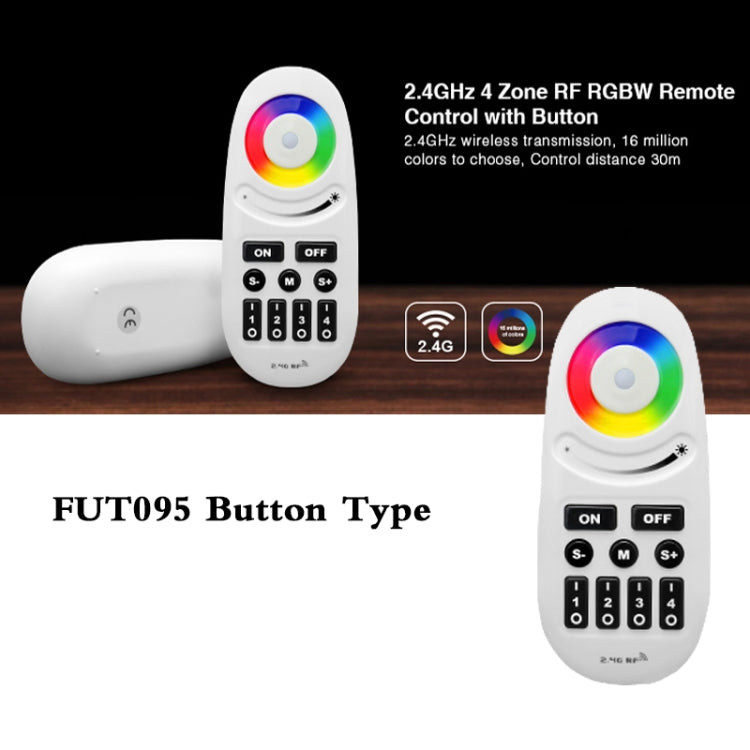 2.4G Miboxer Button Type RGBW RF Telecomando wireless a 4 zone LED per lampadina o striscia LED RGBW, FUT095, FUT096