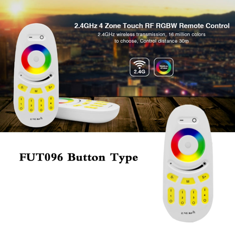 2.4G Miboxer Button Type RGBW RF Telecomando wireless a 4 zone LED per lampadina o striscia LED RGBW, FUT095, FUT096