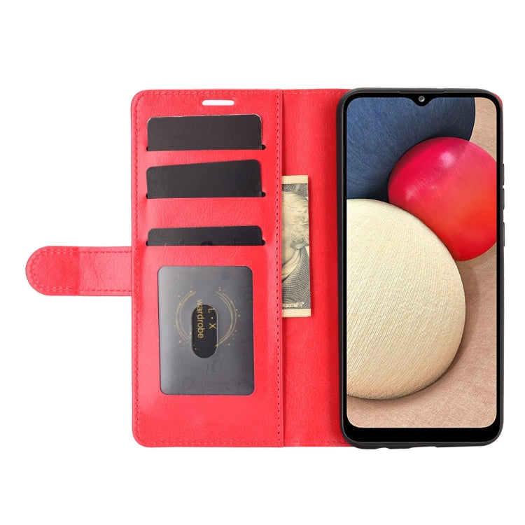 Per Samsung Galaxy A02s R64 Texture Custodia protettiva a vibrazione orizzontale singola con supporto e slot per schede e portafoglio e cornice per foto, For Samsung Galaxy A02s (EU Version)