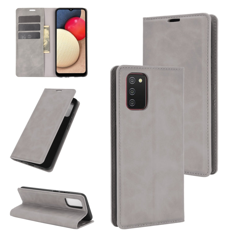 Per Samsung Galaxy A02s Retro-skin Business Custodia in pelle con ventosa magnetica con supporto e slot per carte e portafoglio, For Galaxy A02s (EU Version)