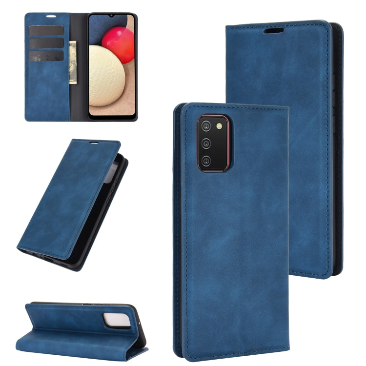 Per Samsung Galaxy A02s Retro-skin Business Custodia in pelle con ventosa magnetica con supporto e slot per carte e portafoglio, For Galaxy A02s (EU Version)