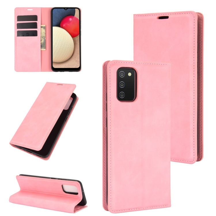 Per Samsung Galaxy A02s Retro-skin Business Custodia in pelle con ventosa magnetica con supporto e slot per carte e portafoglio, For Galaxy A02s (EU Version)