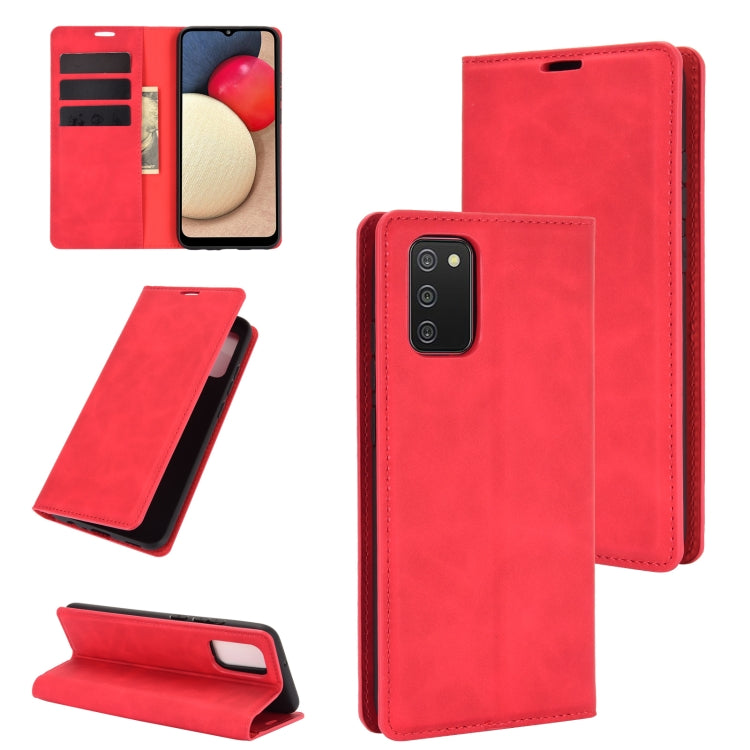 Per Samsung Galaxy A02s Retro-skin Business Custodia in pelle con ventosa magnetica con supporto e slot per carte e portafoglio, For Galaxy A02s (EU Version)