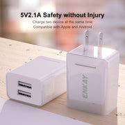 ENKAY Hat-Prince U008-1 Adattatore di alimentazione per caricabatterie da viaggio a ricarica rapida USB doppio 10,5 W 2,1 A, presa americana