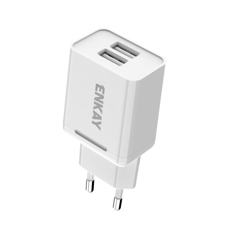 ENKAY Hat-Prince T003-1 Adattatore di alimentazione per caricabatterie da viaggio doppio USB 10,5 W 2,1 A per Huawei / Xiaomi / Samsung, presa europea