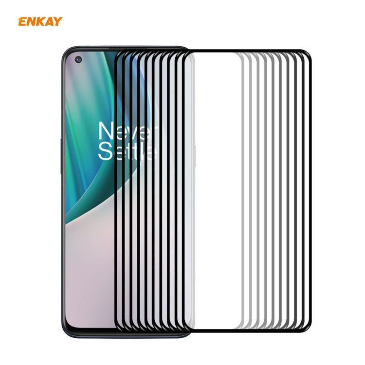 10 PZ ENKAY Hat-Prince Full Glue 0.26mm 9H 2.5D Pellicola a copertura totale in vetro temperato, For Huawei Nova 8 SE, For Samsung Galaxy A12, For OnePlus Nord N10 5G, For OnePlus Nord N100