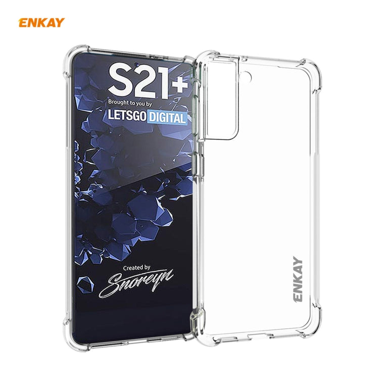 Hat-Prince ENKAY Custodia antiurto in TPU trasparente Custodia morbida antiscivolo + 0,26 mm 9H 2,5D Colla completa Copertura completa Pellicola protettiva in vetro temperato Supporto Sblocco impronte digitali, For Samsung Galaxy S21+ 5G               ...