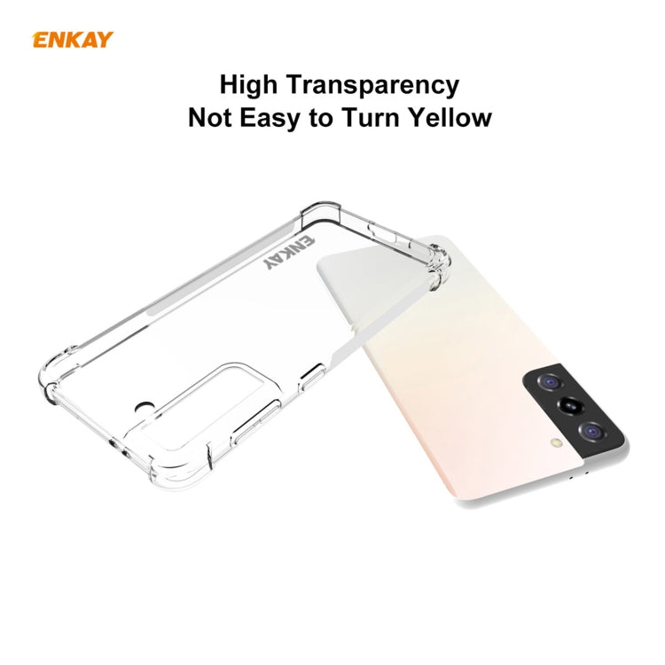 Hat-Prince ENKAY Custodia antiurto in TPU trasparente Custodia morbida antiscivolo + 0,26 mm 9H 2,5D Colla completa Copertura completa Pellicola protettiva in vetro temperato Supporto Sblocco impronte digitali, For Samsung Galaxy S21+ 5G               ...