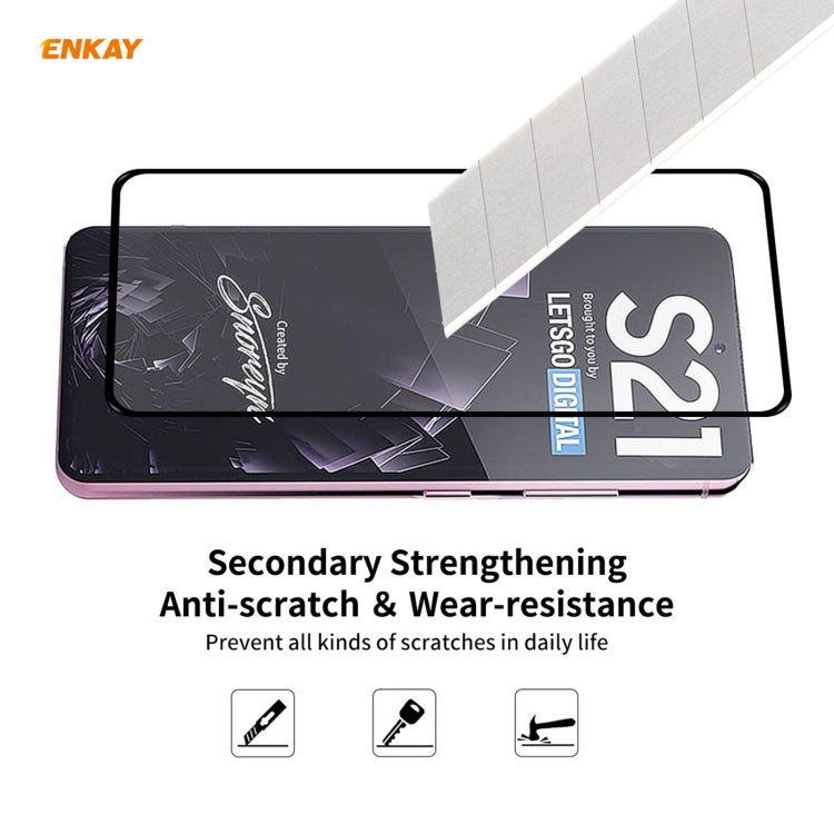 Hat-Prince ENKAY Custodia antiurto in TPU trasparente Custodia morbida antiscivolo + 0,26 mm 9H 2,5D Colla completa Copertura completa Pellicola protettiva in vetro temperato Supporto Sblocco impronte digitali, For Samsung Galaxy S21+ 5G               ...