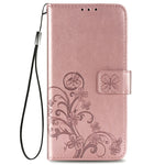 Custodia in pelle con protezione per telefono cellulare con fibbia in rilievo con chiusura a quattro foglie con cordino e slot per schede e portafoglio e funzione staffa, For Samsung Galaxy S21+ 5G, For Samsung Galaxy S21 5G                            ...