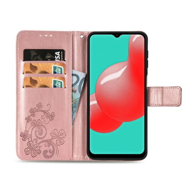 Custodia in pelle con protezione per telefono cellulare con fibbia in rilievo con chiusura a quattro foglie con cordino e slot per schede e portafoglio e funzione staffa, For Samsung Galaxy S21+ 5G, For Samsung Galaxy S21 5G                            ...